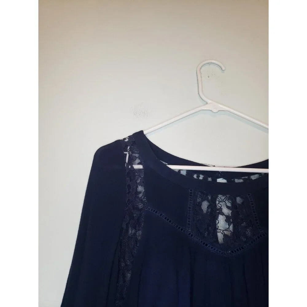 Patrons Of Peace Womens S Top Semi Sheer Lace Blue Ombre Long Bell Sleeve Rayon - Picture 4 of 6